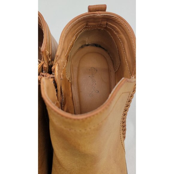 Qupid Tan Ankle Boots With Side Zipper & Stacked Heel Womens 7-7.5 - Picture 8 of 13